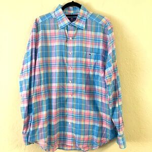 Vineyard Vines Classic Fit Tucker Shirt Medium 100% Cotton Plaid Classic Preppy